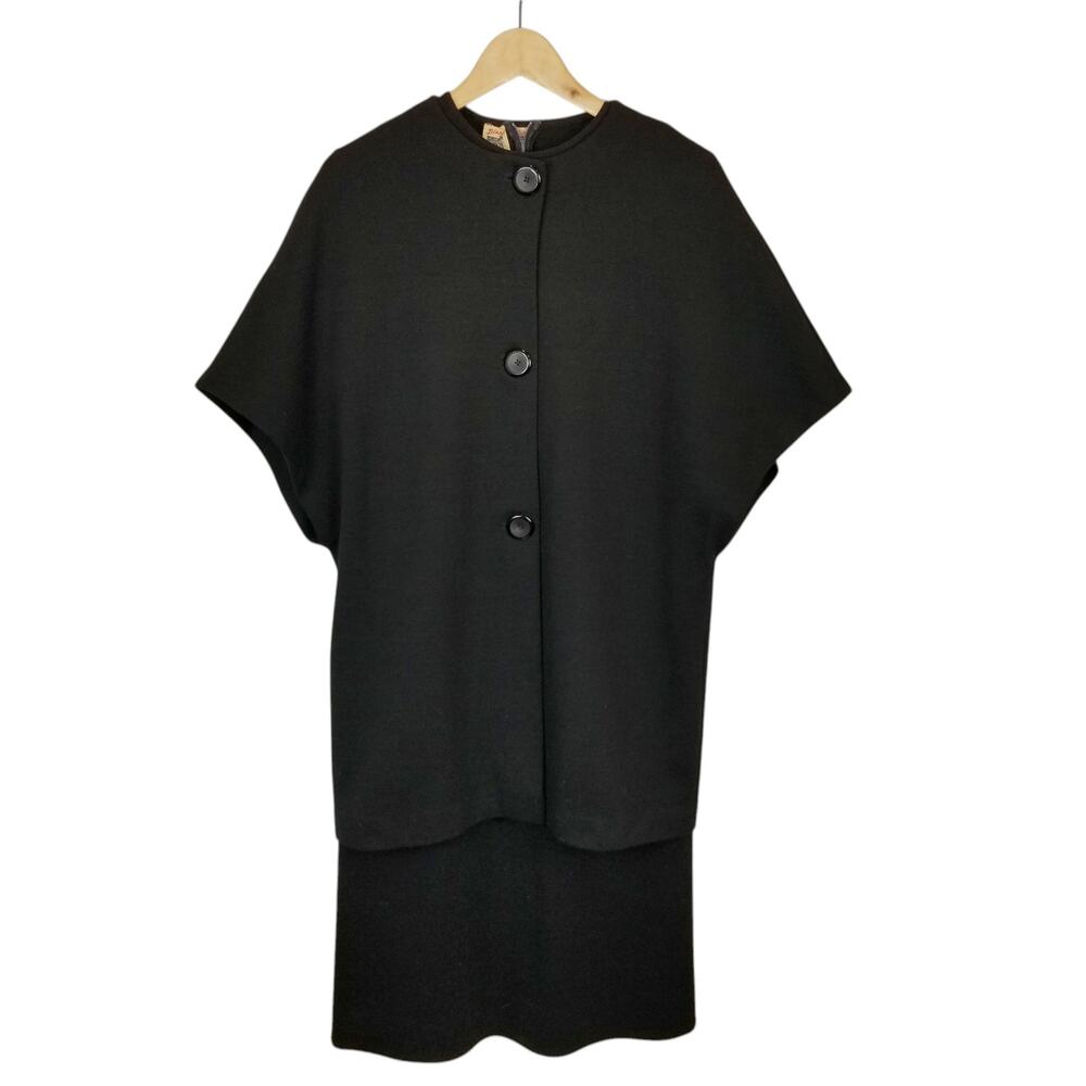 Bianca Knits Vintage Women's Black Wool 2 Piece Dress Jacket Set Size 10